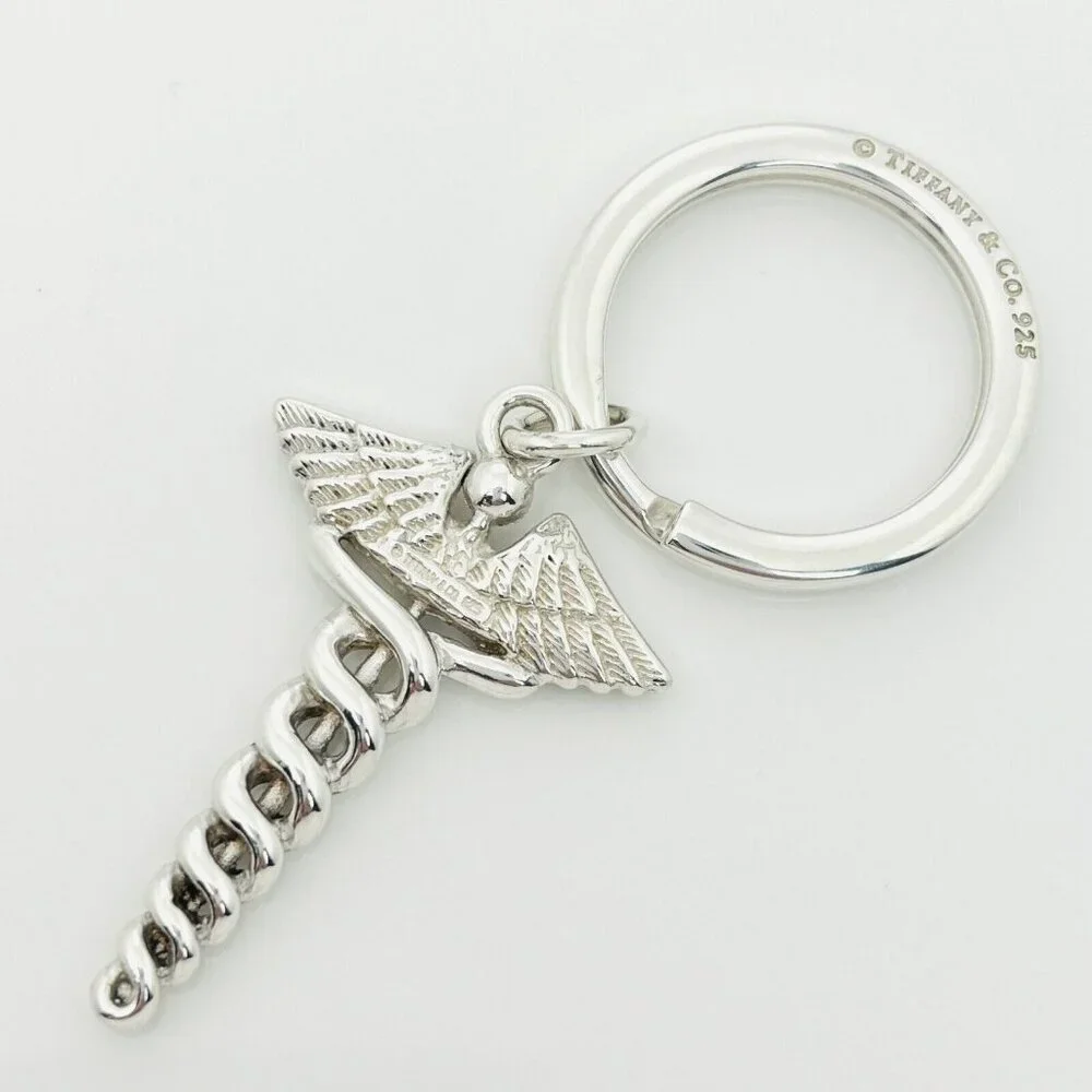 Tiffany & Co Caduceus Key Ring in Sterling Silver Doctor Keyring Keychain